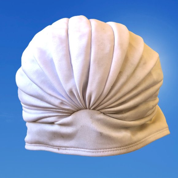 Vintage Womens White Swim Bathing Turban Latex Polyester Pleated DAMAGED - Picture 5 of 12